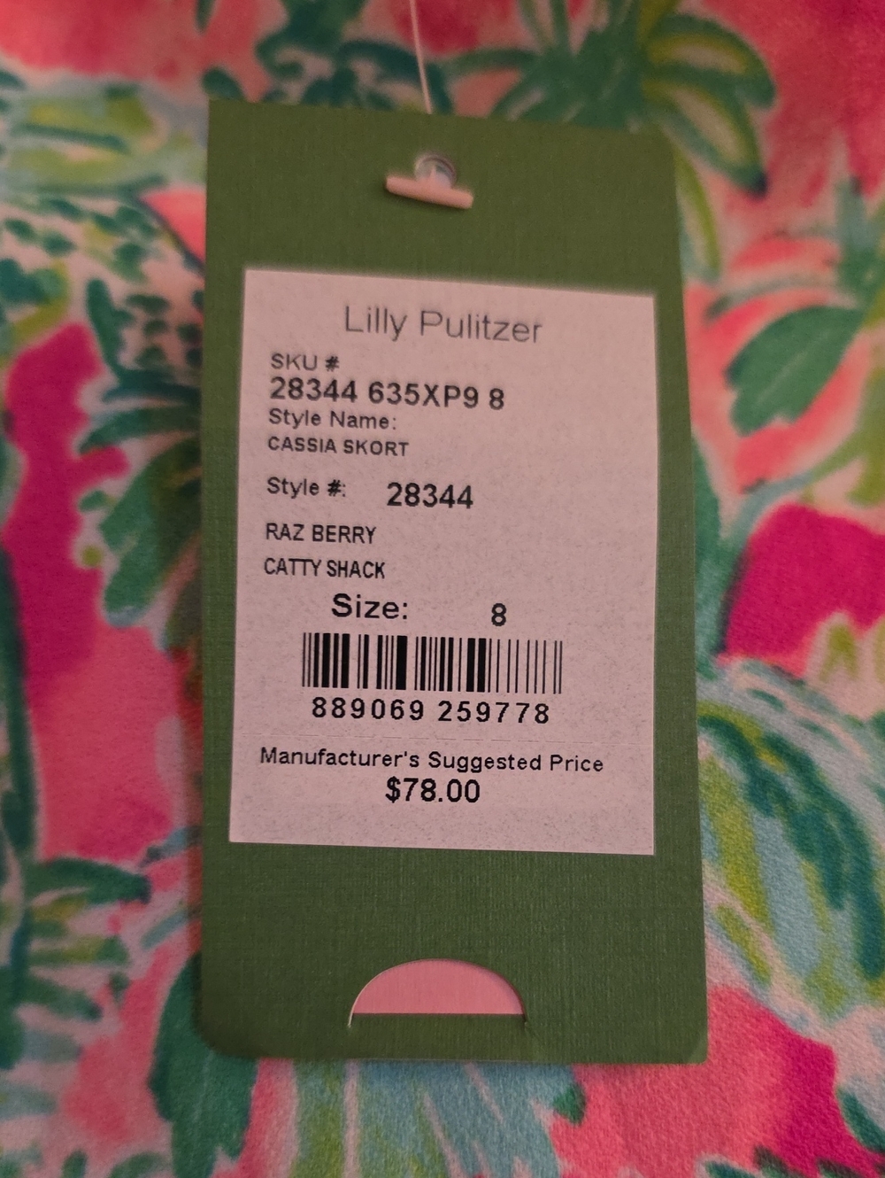 Lilly Pulitzer NWT Cassia Skort- Raz Berry Catty Shack Tropical Floral Skort - Picture 2 of 4